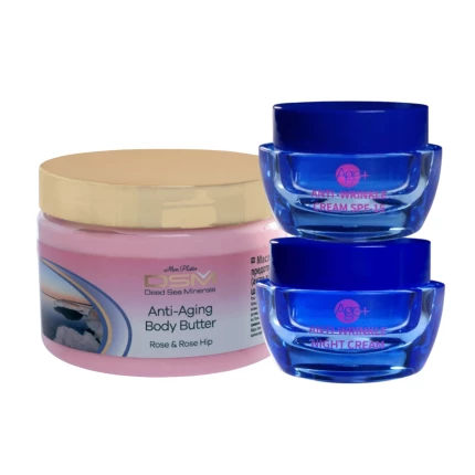 ANTI-RYNKE PAKKE med dag & nattkrem + body butter med rose & nype