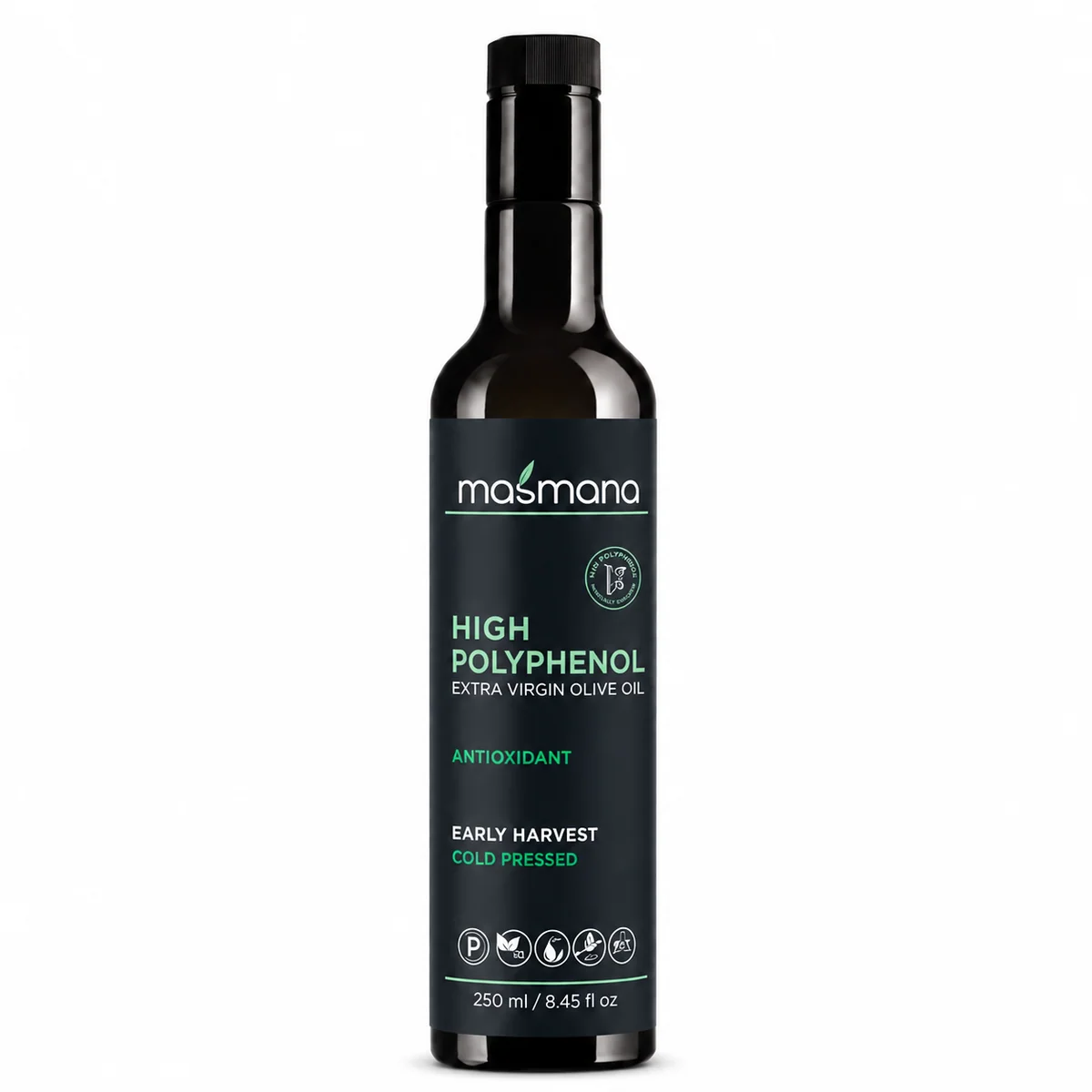 Masmana 250 MASMANA POLYPHENOL RICH EXTRA VIRGIN OLIVENOLJE 250ml - Bilde 1